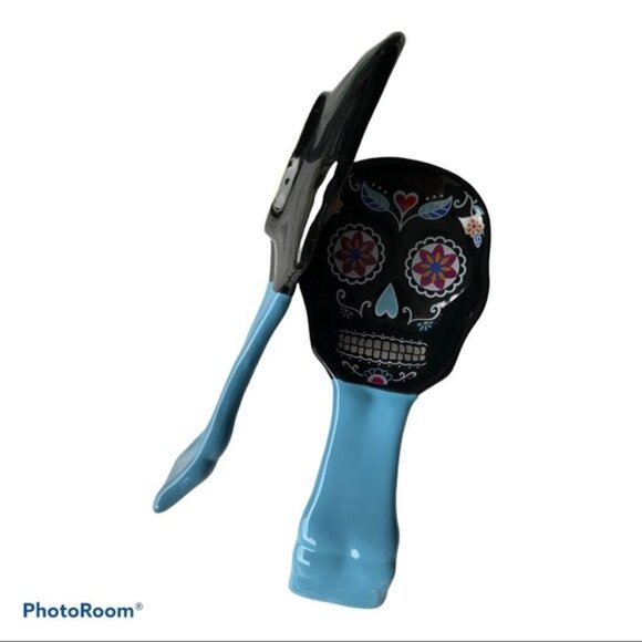 Sugar Skull Spoon Rest Artisan Ceramic Day if The Dead MultiColor Black - Picture 4 of 9
